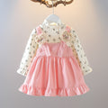 Girls' spring/autumn outfit set,  new korean style, kids' corduroy suspender skirt with matching top, faux two-piece set for little girls