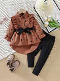 children's wear cross-border autumn new arrivals: girls' fashionable longline shirt dress with belt and leggings set