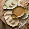Japanese style stylish ceramic dumpling plate for home dinner plate with dipping grids divided plate restaurant clay thread dumplings
