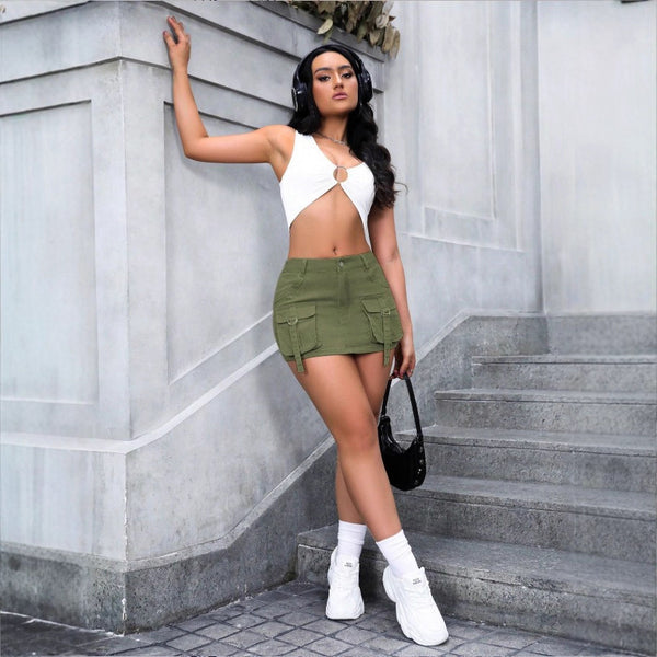 TC70083 European and American   women's sexy hottie lace-up design hip skirt denim skirt