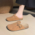Ready-to-ship european and american style birkenstock-inspired women's clogs with a closed toe, soft, thick wooden sole, hidden heel, slip-on design, perfect for wearing outdoors. wholesale available
