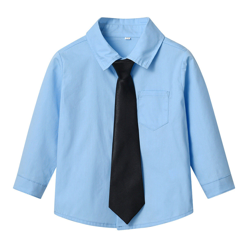 New boys' white long-sleeve shirt - perfect for school uniforms, performances, and everyday wear. korean style