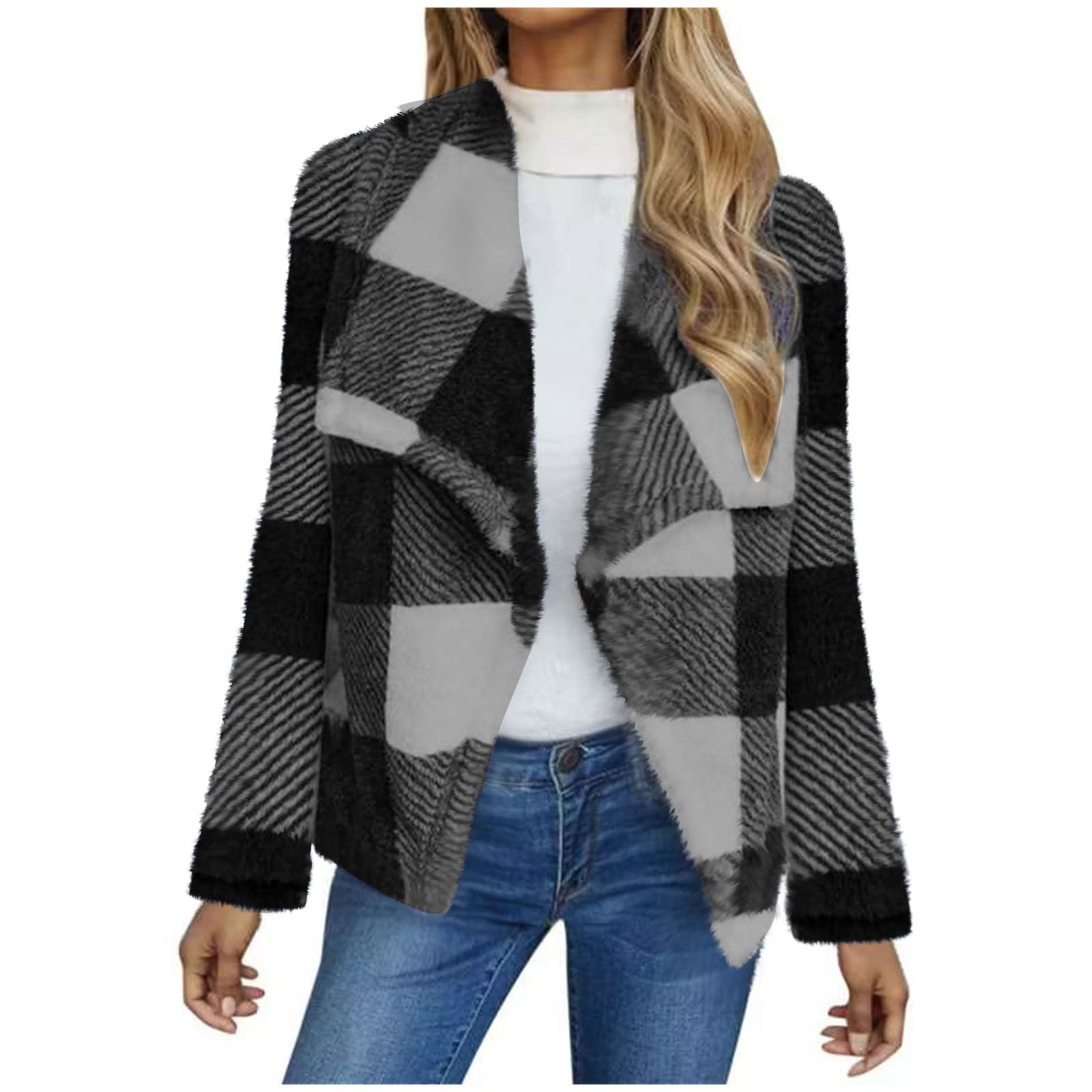 Cross-border women's clothing 2024 new  autumn and winter plaid lamb wool jacket plush cardigan jacket