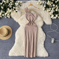 European and american high-end knitted asymmetrical neckline dress - women's summer irregular light luxury slit design - pure desire hot girl maxi dress
