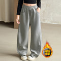 Girls' fall/winter fleece-lined pants,  new casual scimitar pants, thickened wide-leg banana pants for mid-to-large children, warm and cozy