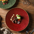 Kiln-turned japanese retro ceramic plate restaurant hotel classystylish western food plate steak plate ceramic shallow round plate