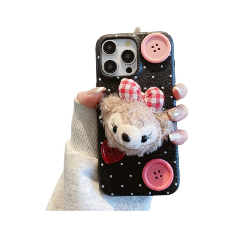 Leather pattern suitable for apple 16pro plush duffy bear mobile phone case iphone13/11 anti-fall soft case protective cover