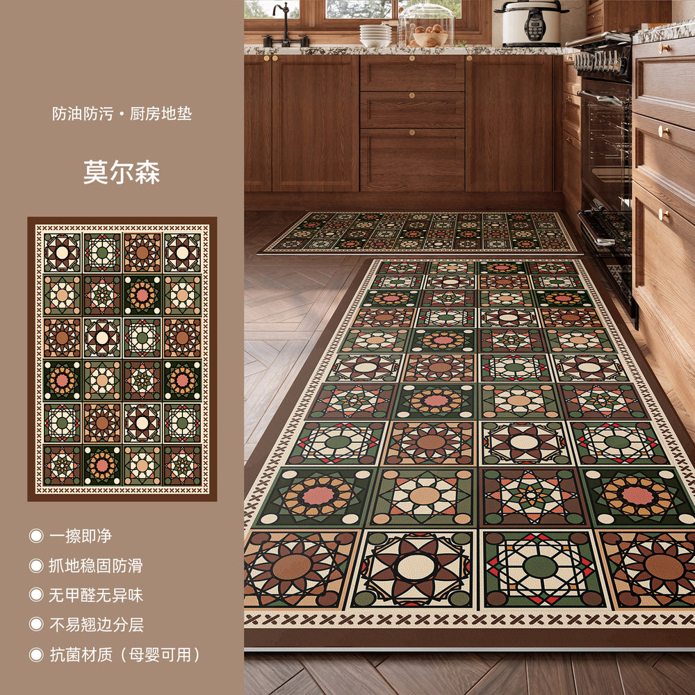 Kitchen floor mat, non-slip, oil-proof, american retro pvc, cuttable, waterproof, high-end feel, foot mat, wipeable, no-wash, for home