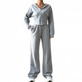 Solid color hooded sweatshirt set - relaxed fit, zip-up, european & american style, new autumn  women's collection