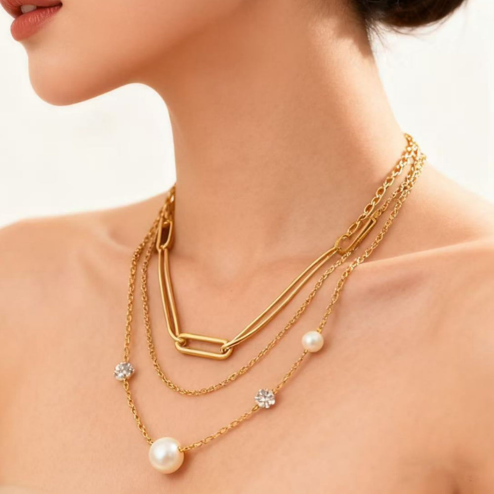 fashion new product pearl heart pendant metal women's multi-layer necklace elegant long necklace jewelry batch