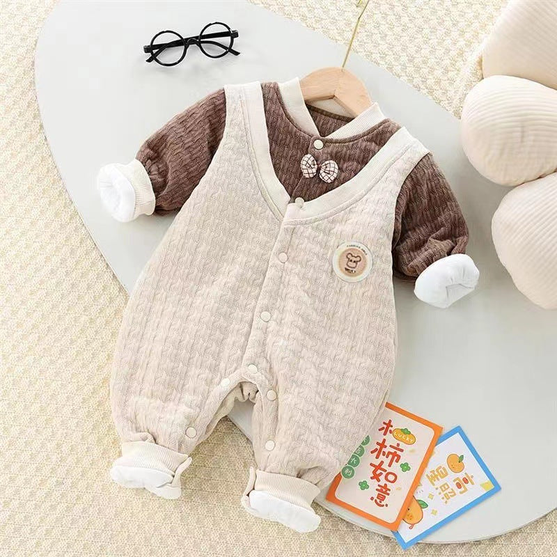 Baby autumn winter gentleman onesie heattech quilted outwear infant full month baby clothes thin cotton