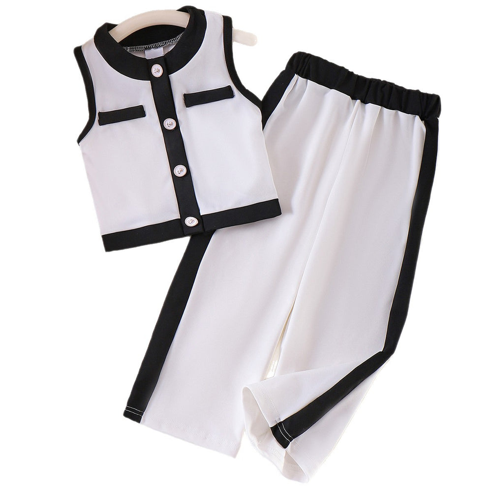 Baby clothing kids set children outfit white vest + pants two-piece set