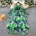 French riviera style printed dress - women's three-quarter sleeve, slim-fit, two-piece summer set with beaded detailing - elegant & professional