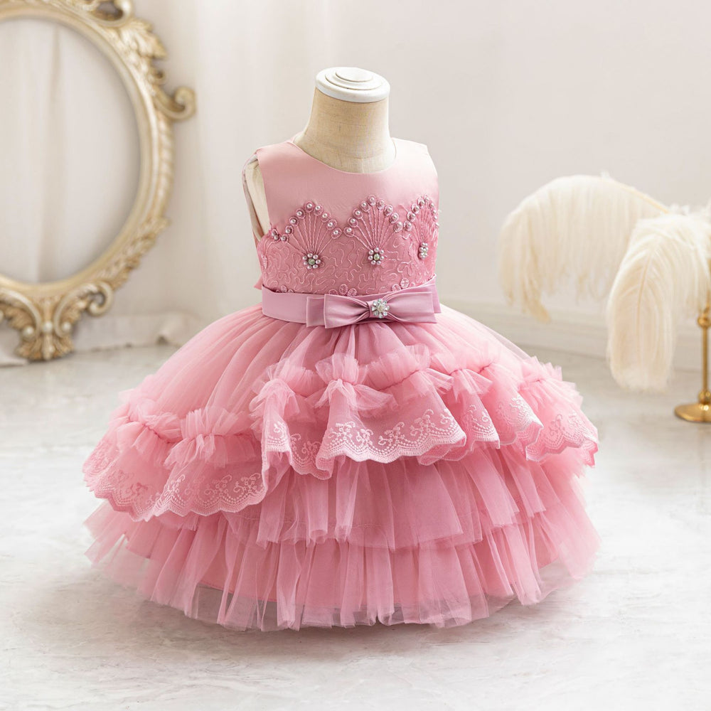 Ready-to-ship new girls' evening gown double-layer wedding cake princess dress first birthday party dress kids dress