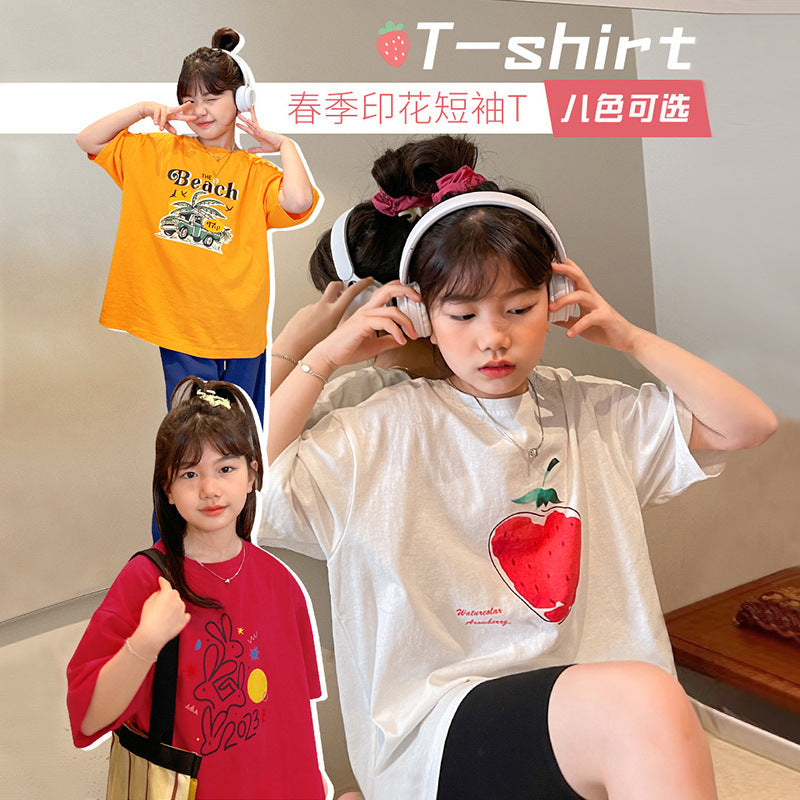 Girls' spring collection : new t-shirts for girls, middle and big kids, spring/autumn base layers, versatile tops for children, korean style