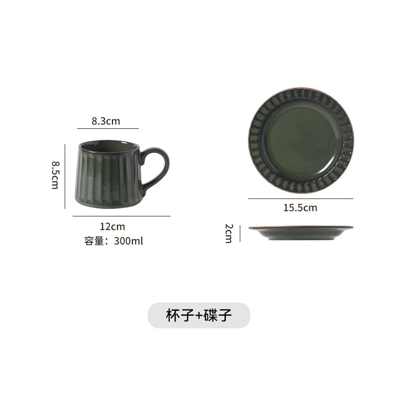Vintage personalized ceramic striped afternoon tea milk coffee cup hand-painted stoneware mug italian nostalgic style cup and saucer set