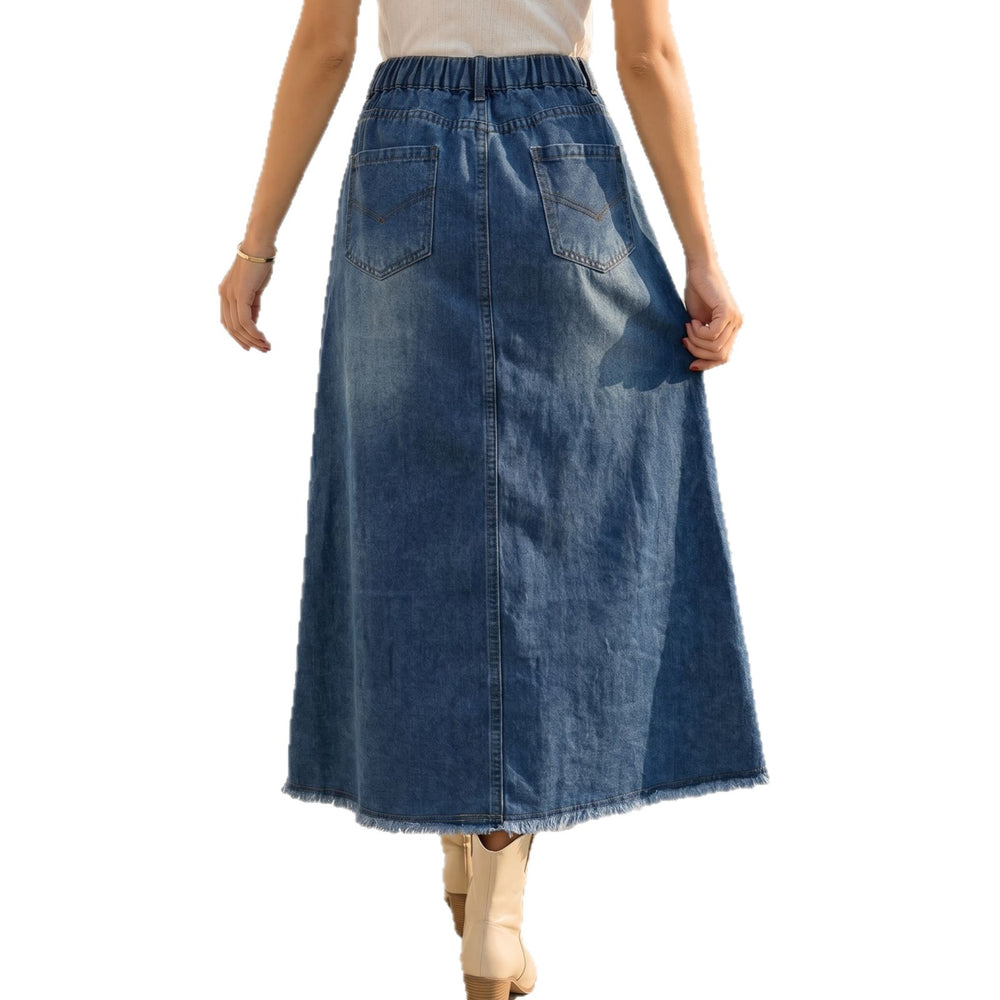 Fashion cross-border export  washed double flap pocket pants elastic waist raw edge hem slimming look street versatile skirt