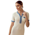 summer cross-border european and american style denim and knit patchwork single-breasted dress