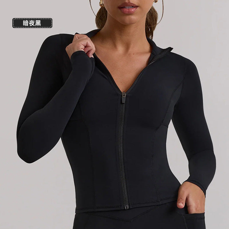 European and american new long-sleeve cardigan yoga top, women's activewear workout jacket, tummy control shaping top, outdoor casual wear