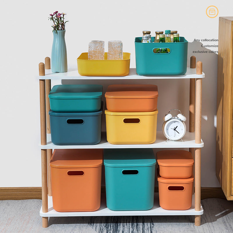 Household contrasting color storage box, wardrobe clothes sorting box with lid, large storage basket, sundries storage box, plastic.