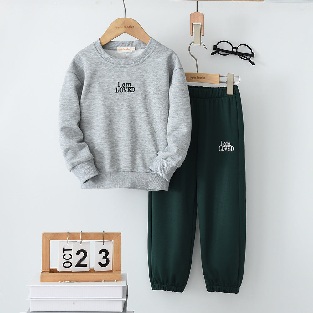 Korean style ins colorful hoodie two-piece set + solid color letter print sweatpants, unisex baby/toddler spring/autumn versatile outfit