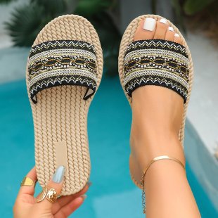new arrivalthick soleplus size shoes ethnic style casual one-line flat sandals sandals hemp rope bottom open toe flip-flops