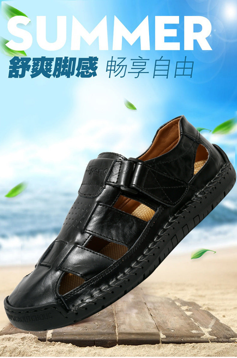 Trendy brand sandals 2025 summer men wear Roman shoes breathable trend casual hollow beach shoes one piece hair