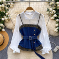 French retro leopard print two-piece set for women - spring/autumn, cinched waist, tie-up layered vest, high-end outfit