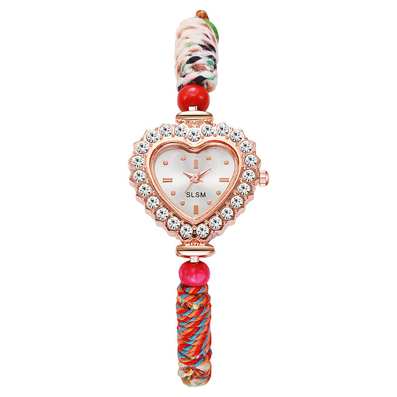 New arrivalaccessible luxury ethnic style heart-shaped quartz watch pull-out braided strap women's bracelet watch women's watch wholesale