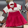 Girls' summer outfit set  new children's short-sleeve t-shirt pleated skirt two-piece set baby girl skort