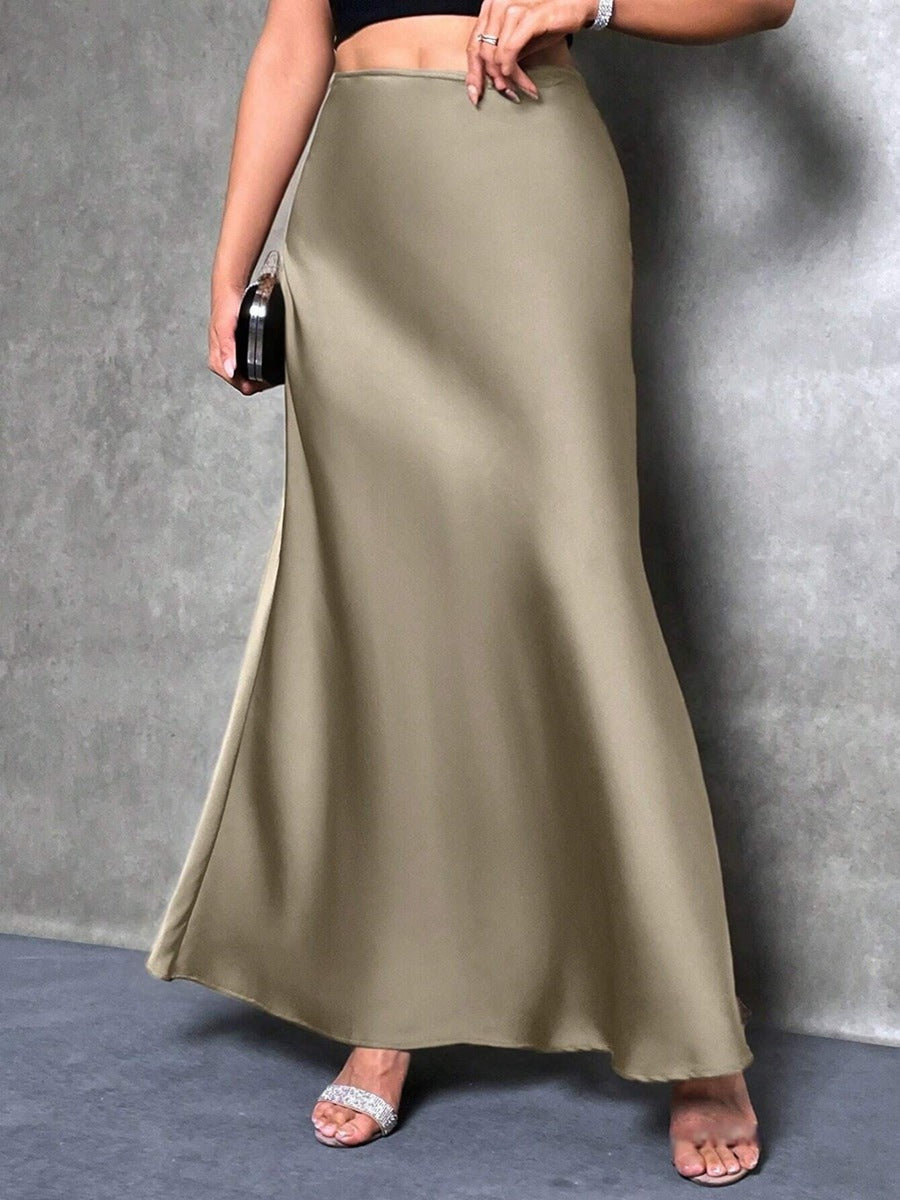 Export cross-border satin satin skirt spring and summer new arrivalfashion  casualartificial silk long skirt women's clothing