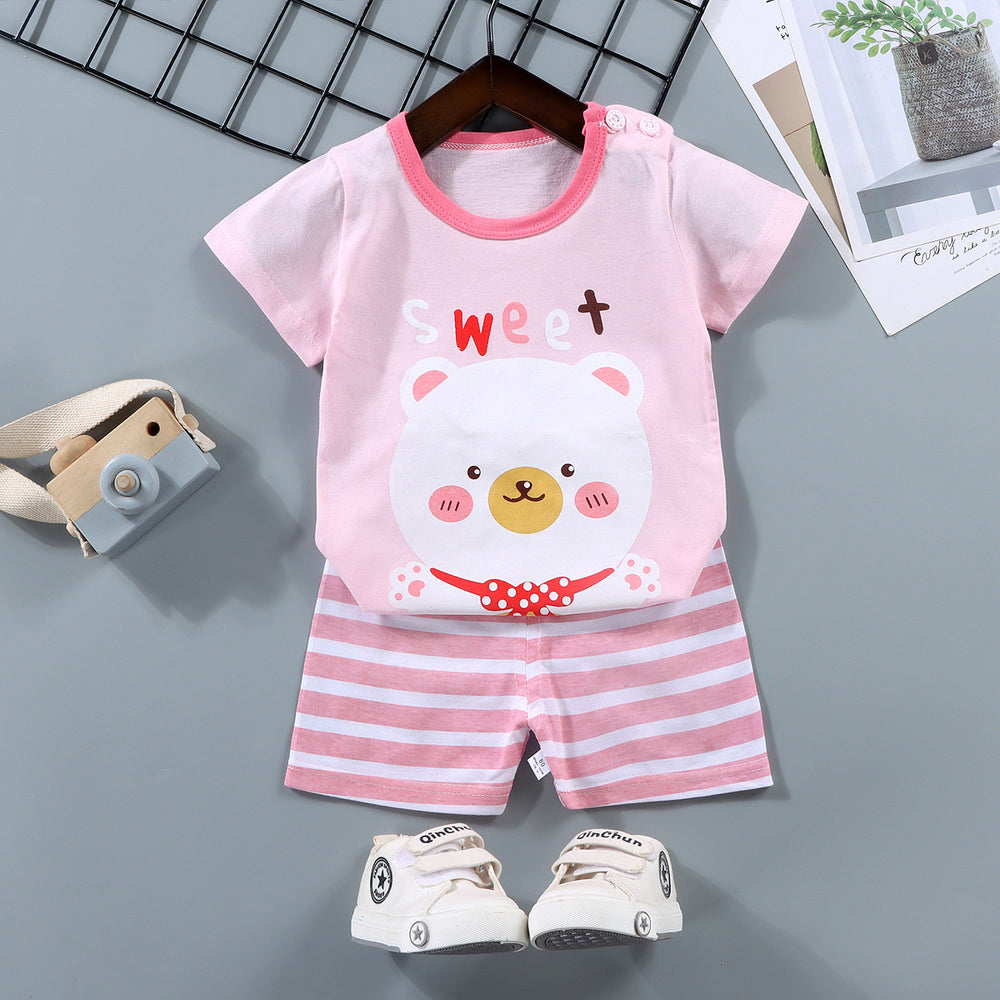 Kids' short-sleeve set: 100% cotton boys' t-shirt & baby summer outfit - girls' shorts, infant clothing, wholesale summer apparel