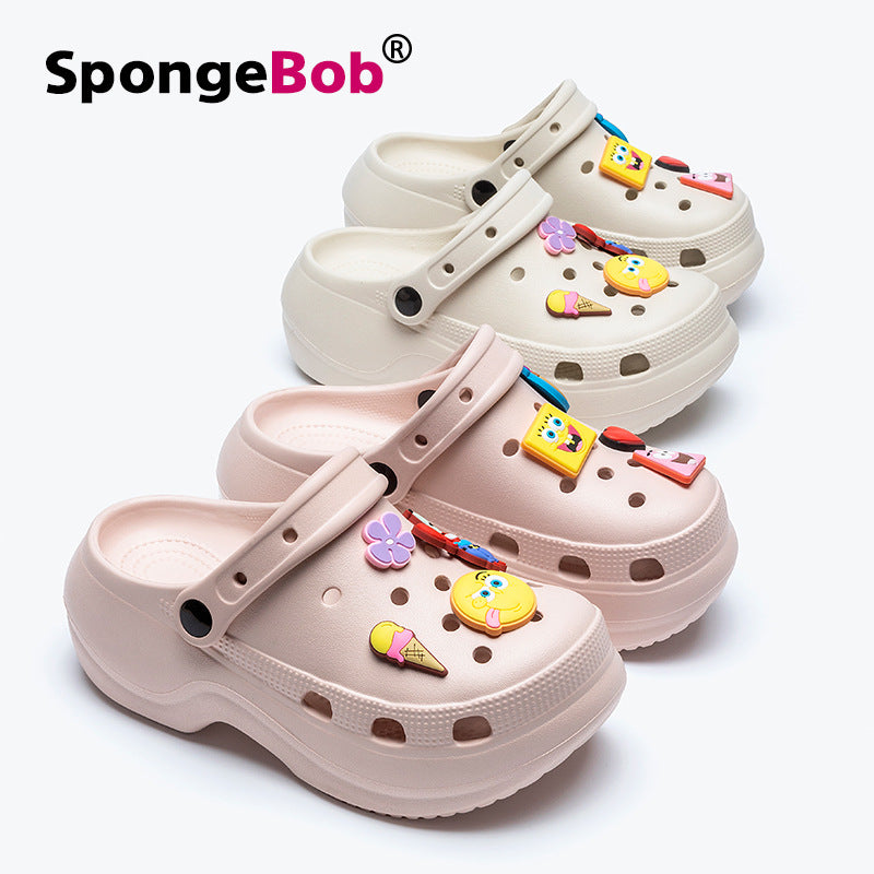 Spongebob squarepants height increasing soft sole closed-toe slippers women's summer non-slip odor-resistant student outdoor clogs women's sandals