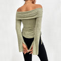 european and american women's clothing  fall/winter new collection: off-the-shoulder slit flare sleeve long-sleeve knit t-shirt - sexy top