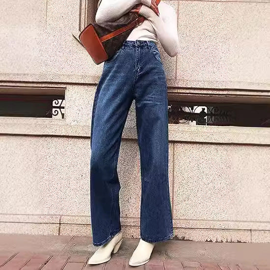 , European, American and   wholesale, thin high-waisted non-elastic jeans women