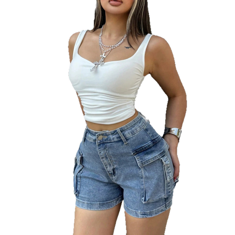 European and american style workwear pocket denim shorts for women - summer high-waisted slim fit hot girl stretch hot pants - cross-border e-commerce
