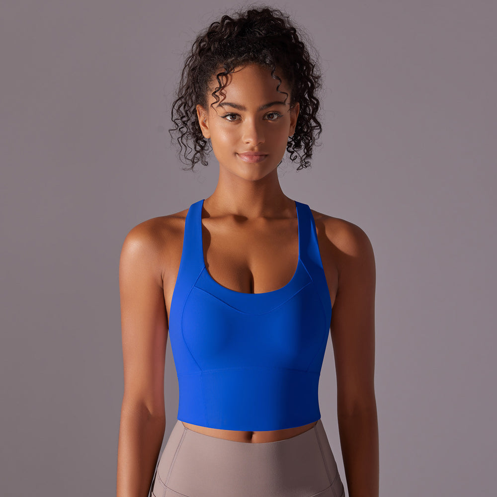 Fashion nude pure color seamless one-piece cup vest cross back yoga bra running fitness sports intimates women