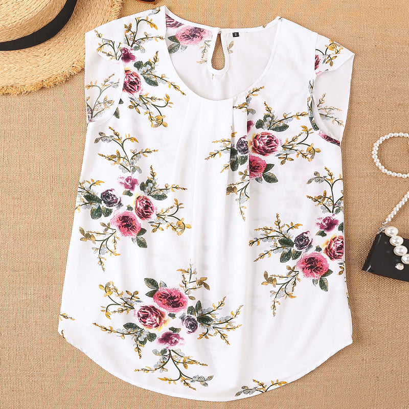 cross-border standard code new  women's casual round neck printing loose tank top