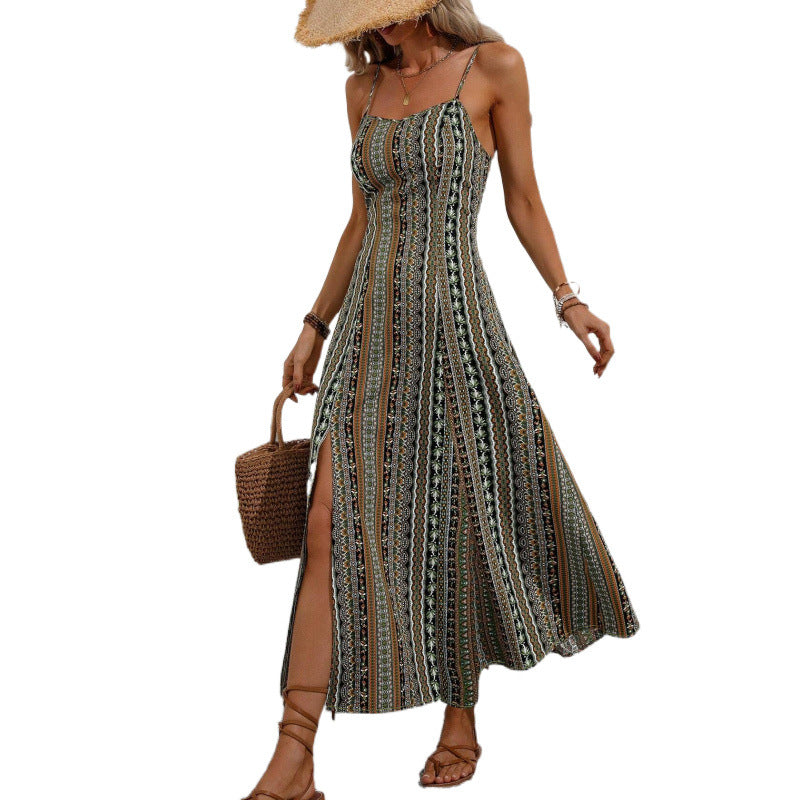 fashion bohemia style long suspender silmslimming look slit design dress for women