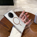 Suitable for huawei mate70pro transparent mobile phone case mate60 thin ring magnetic high transparency trendy anti-fall pc case new