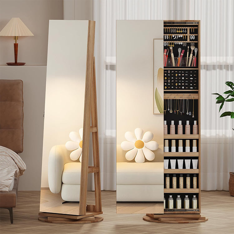 Solid wood full-body mirror custom household movable rotating coat rack integrated floor-to-ceiling full-length mirror cabinet cosmetic storage