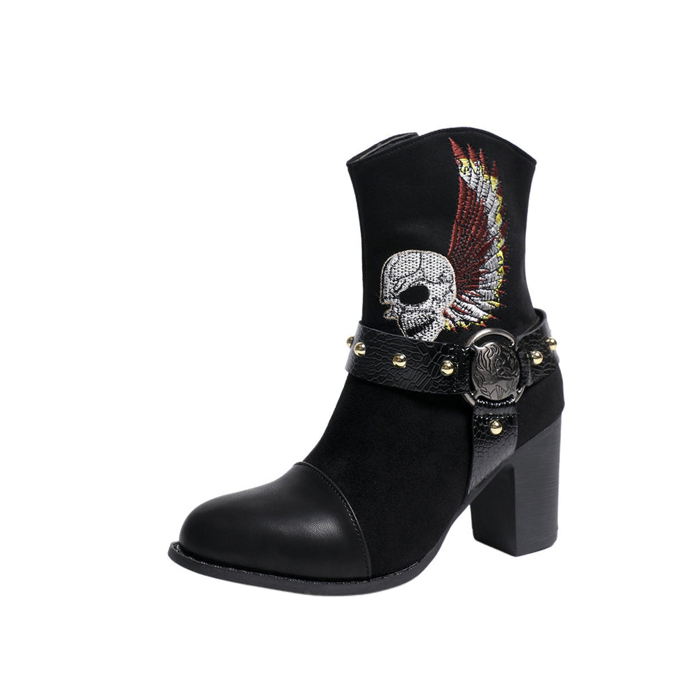 plus size thick heel western high heel fashion boots for women  fall and winterfashion style thick heel studded short boots