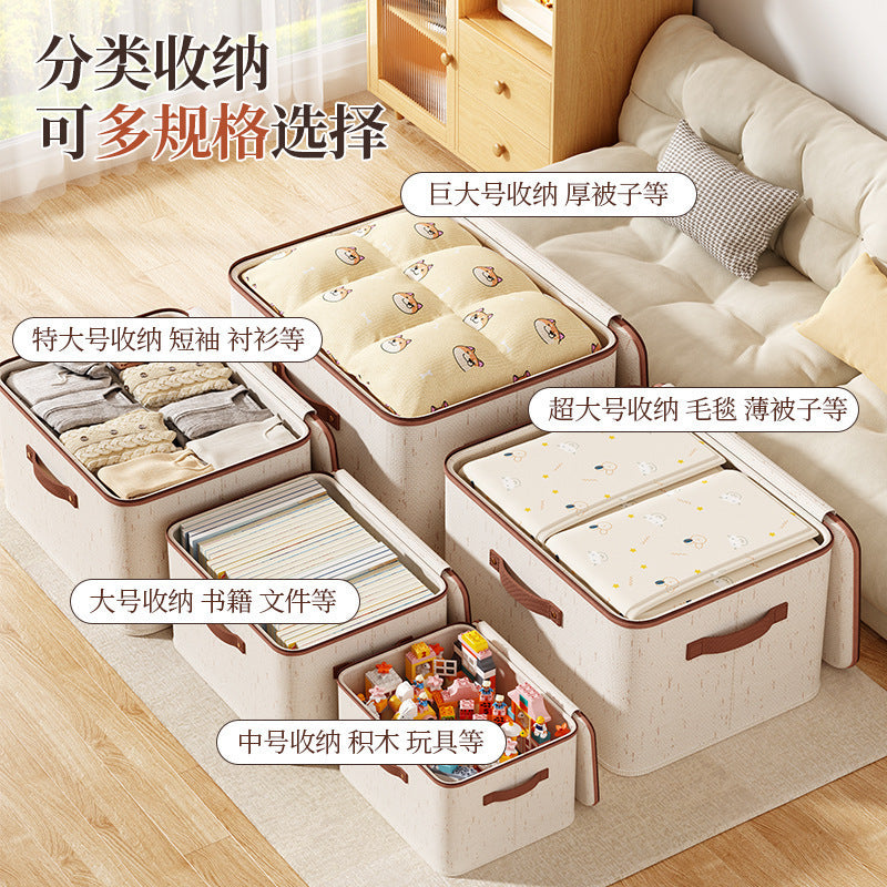 Cross-border new Tianshan cotton and linen storage box household bedroom zipper storage box clothes with lid storage box clothes