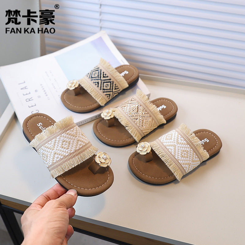 Ethnic style fisherman's flip-flops: new summer collection for girls - fashionable, soft-soled, woven sandals for outdoor wear