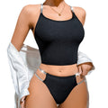 Export hot bra suit women's body shaping push-up plaid breathable thin strap half hip pure black sexy suspenders