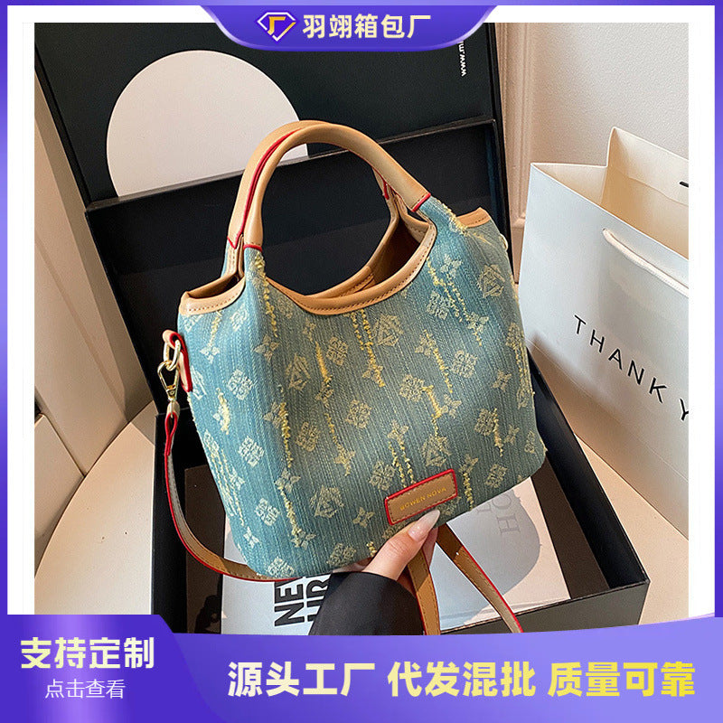 Cross-border denim bag women's large capacity 2025 new summer versatile casual messenger bag shoulder commuter tote bag