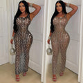 C6942 cross-border   independent station fashion women's sexy mesh see-through maxi dress