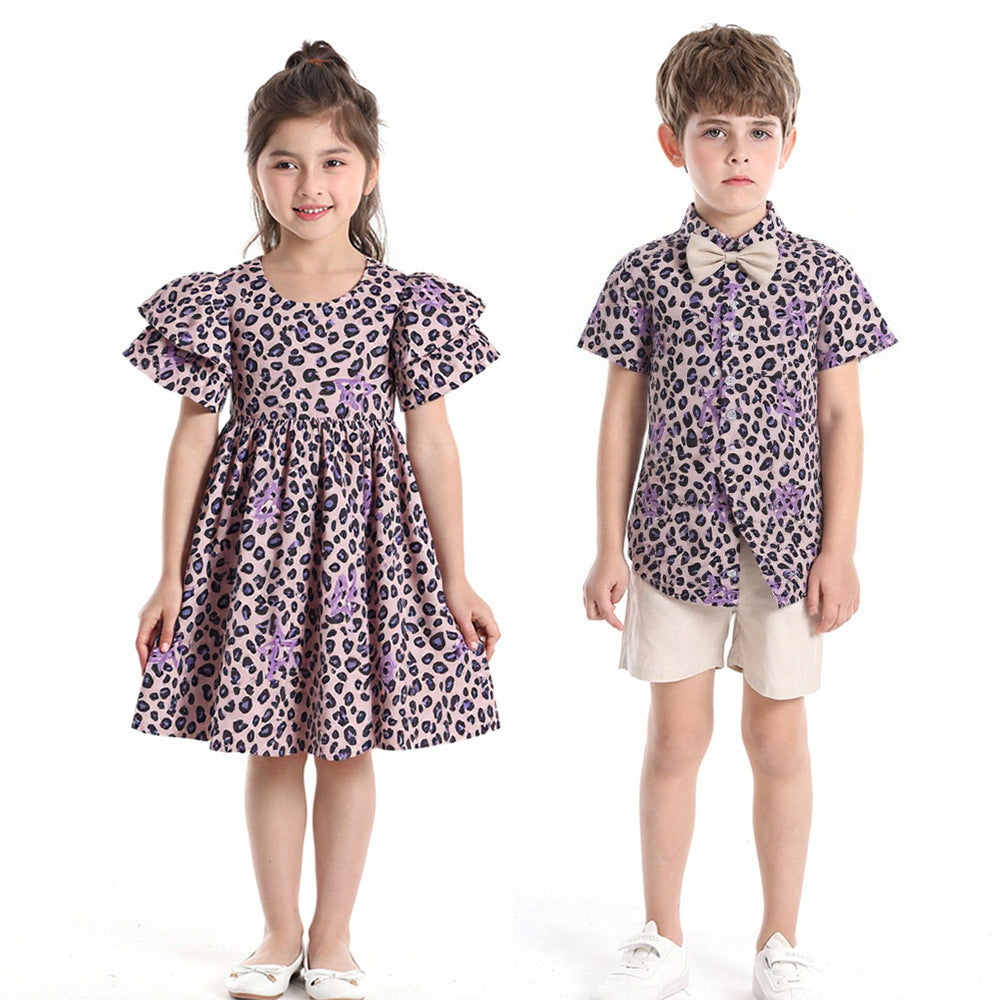 Boys' summer outfit set: travel short-sleeve shirt, matching brother & sister style, kids' beachwear set, floral shirt for boys