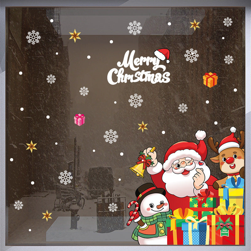 Christmas gift box decoration glass door sticker shop window scene arrangement Santa snowman glue-free static sticker