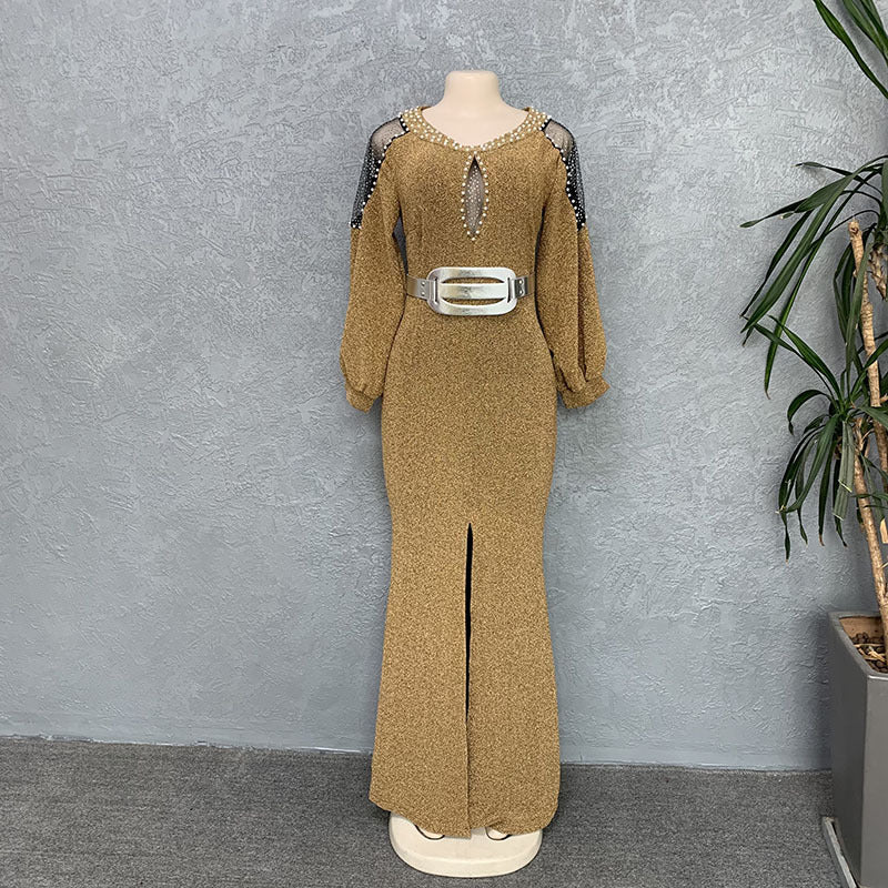 supply elegancepure color hot diamond long sleevesdress party birthday banquet silm evening dress women's big sale